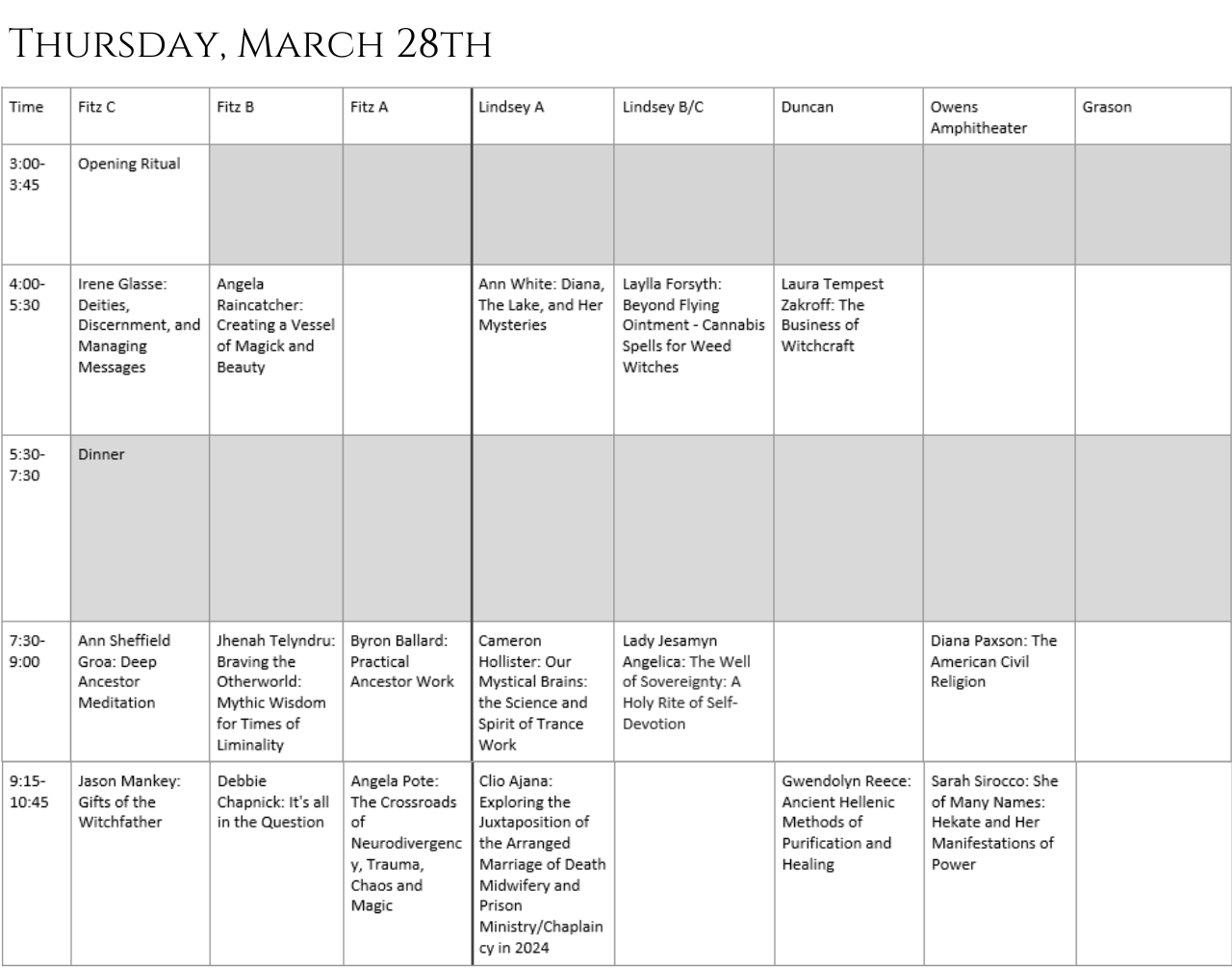 Schedule Sacred Space Conference